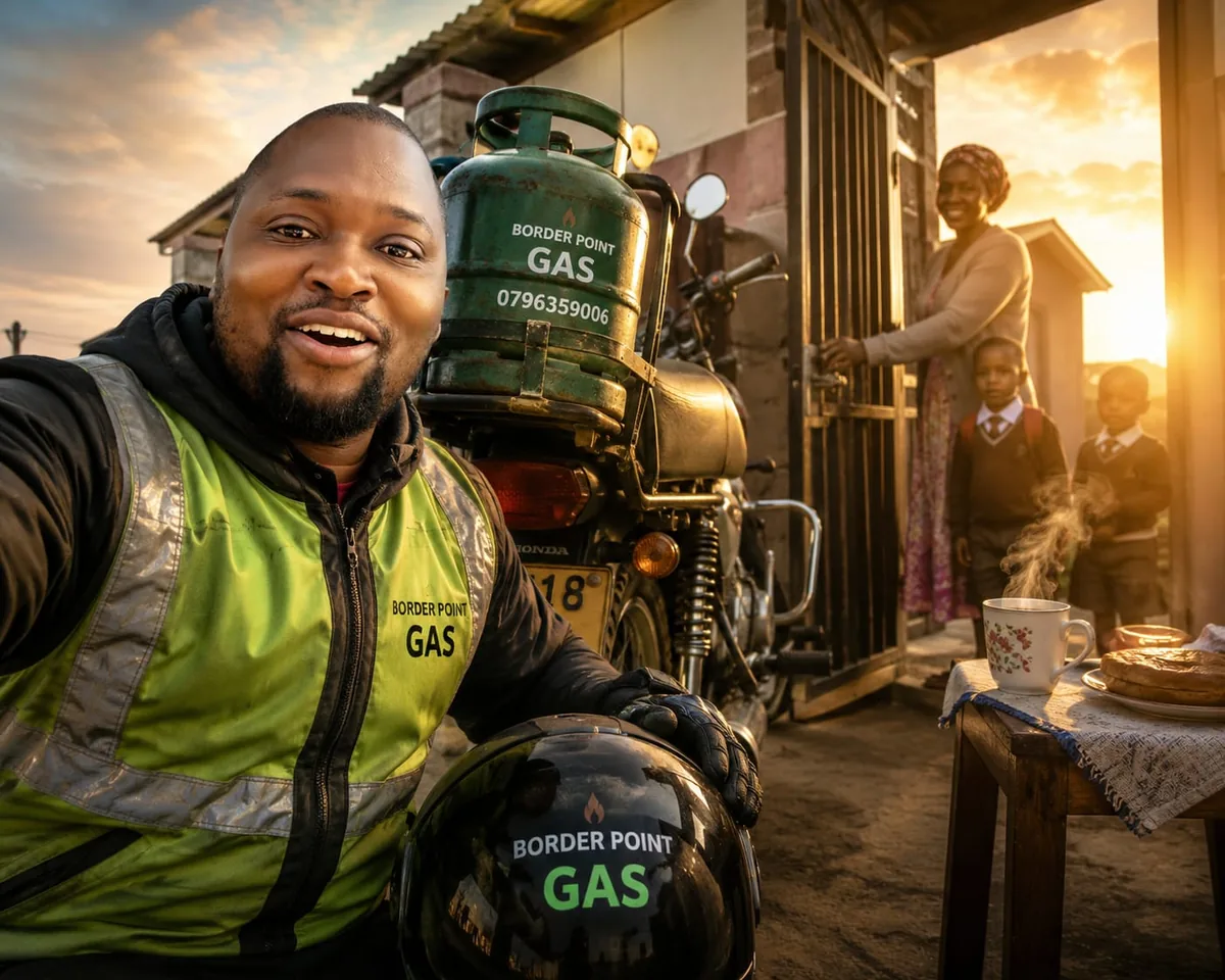 Family receiving cooking gas delivery at home